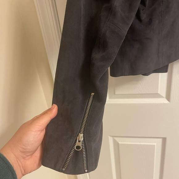Quince navy suede leather motorcycle jacket sz Lg. Excellent condition, like new - Picture 6 of 9